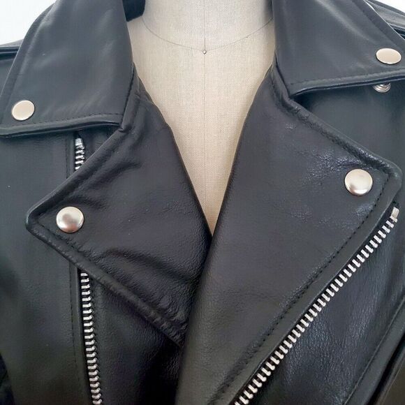 Vintage Open Road Motorcycle Leather Jacket Womens M Black Thinsulate Belt - Picture 3 of 6